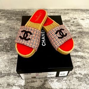 Chanel tweed slides